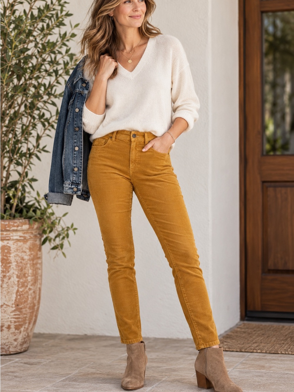 Toad&Co Karuna Cord 5-Pocket Skinny Pants Size 8 Mustard Organic Cotton Hemp